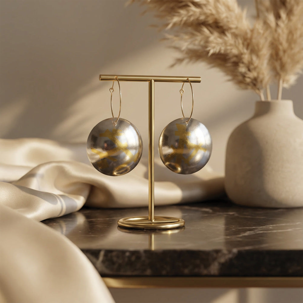 Large Drop Domed Keum-Boo Earrings